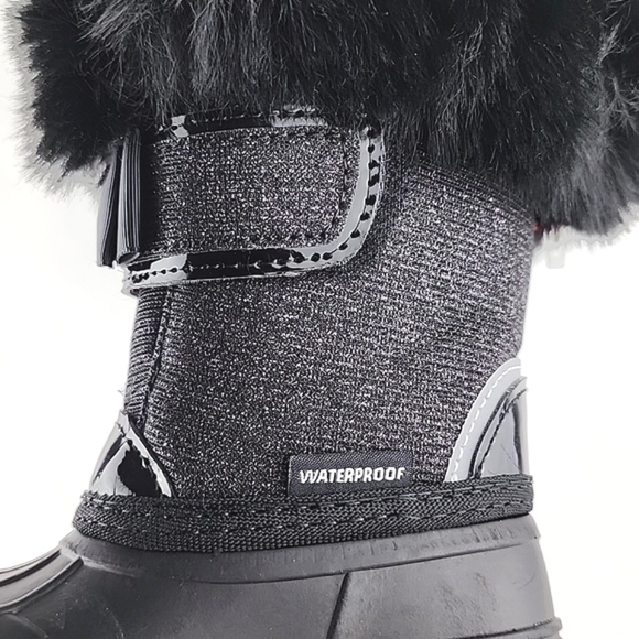 HOT PAWS Youth Girls Black Faux Fur Sparkles Winter Waterproof Boots -30°C Sz 6 - Picture 6 of 16